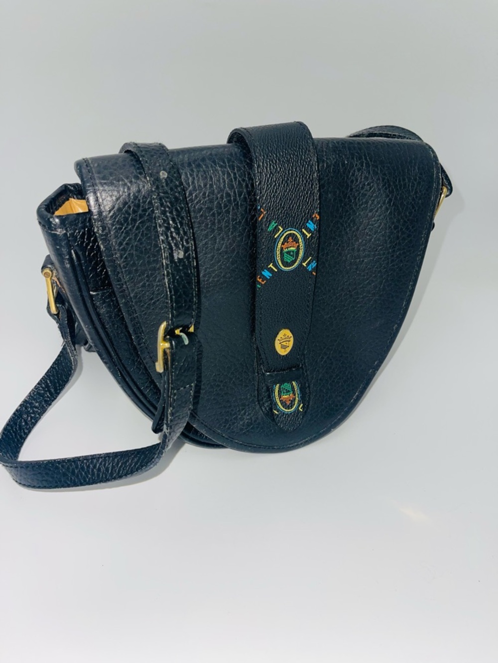 La laurant Black Leather Crossbody Saddle Bag -